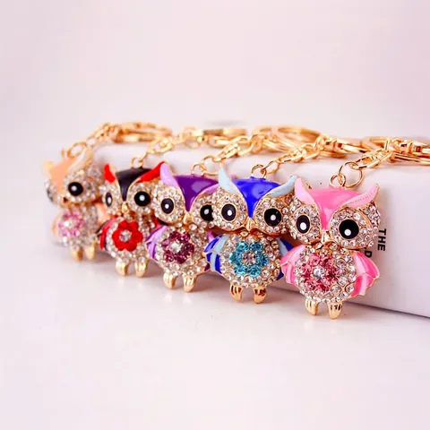 Süße Eule Schlüsselanhänger Zinklegierung Brillante Strass Tasche Anhänger Bunte Emaille Tier Zubehör Geschenk Damen Mädchen