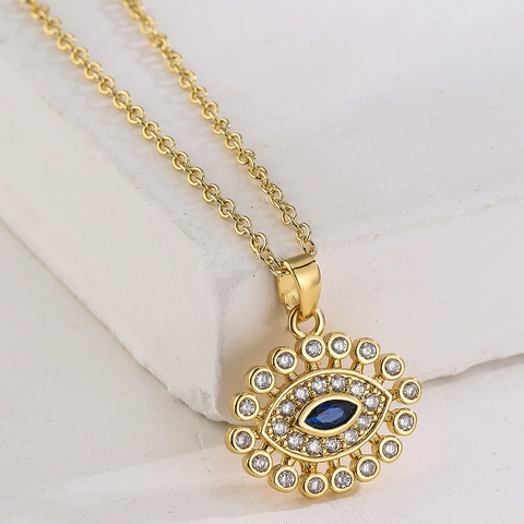 Collana Con Pendente Malocchio Rame Placcato Oro Zirconia Colorata Catena Clavicola Gioielli Da Donna Elegante Regalo Di Tendenza