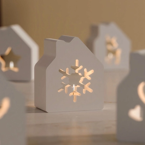 Molde De Silicona En Forma De Casa Patrón Hueco Copo De Nieve Estrella Ángel Reno Herramienta De Fundición DIY Para Candelabros Yeso
