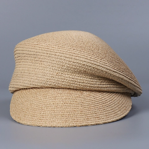 Women Natural Raffia Straw Newsboy Cap Breathable Sunshade Adjustable Japanese Style Elegant Peaked Summer Hat