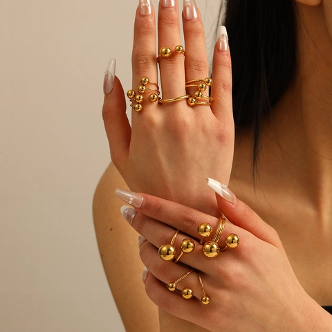 18K Vergoldete Edelstahlringe Mit Kugelperlen Geometrischer Asymmetrischer Offen Verstellbarer Minimalistischer Schmuck Damen Herren