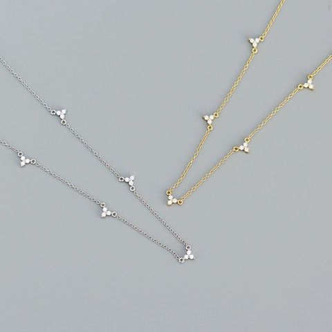 925 Sterling Silver Necklace Zircon Flower Micro Pave Minimalist Clavicle Chain Jewelry For Women