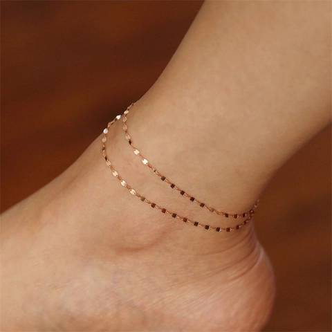 Minimalistisch Roestvrij Stalen Pailletten Enkelbandje Voor Dames Fijne Lip Ketting Geometrisch Verstelbaar Strand Voetsieraden Goud Zilver