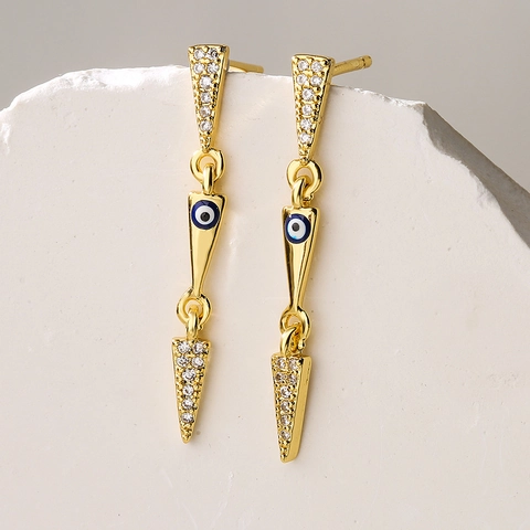 Geometrische Driehoek Drop Oorbellen Verguld Koper Boze Oog Micro Pave Zirkoon Emaille Boho Hanger Voor Dames