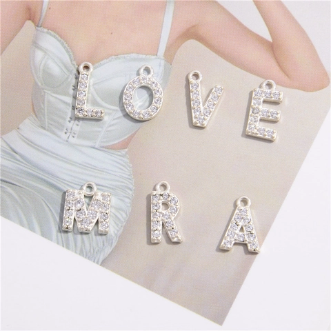 925 Sterling Silber Alphabet Anhänger Micro Pave Zirkon Initial Charms Für DIY Halskette Armband Schmuckherstellung Damen