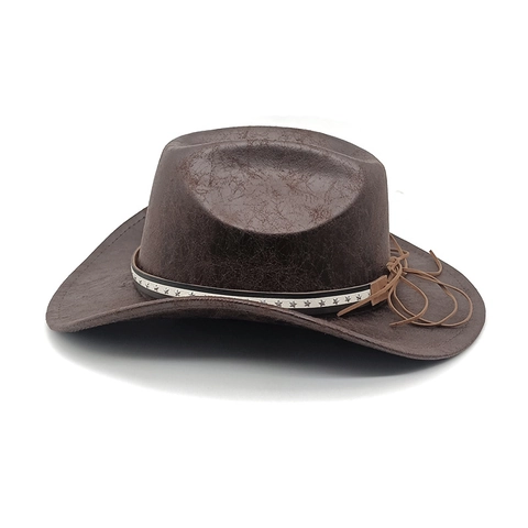 Chapeau De Cowboy Western Feutre De Polyester Large Bord Bande Étoilée Rétro Jazz Fedora Pour Hommes Femmes