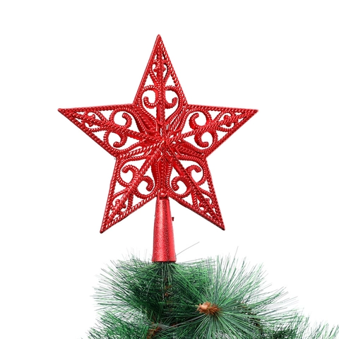 Christmas Tree Topper Star Hollow Glitter Five Pointed Pentagram Decoration Plastic Holiday Ornament