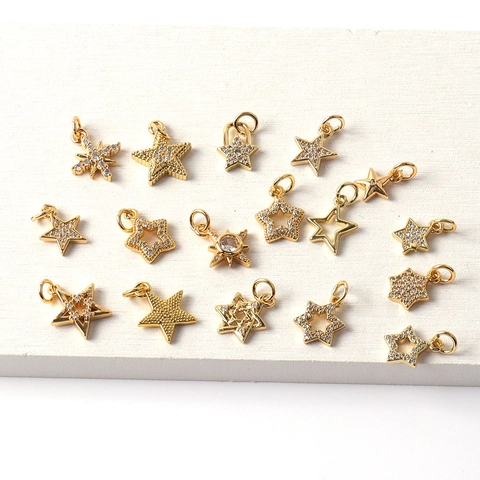 Ciondoli Stella In Ottone Placcati Oro Micro Zirconia Per Creazione Di Gioielli DIY Collana Orecchini Accessorio Lucido Piccolo
