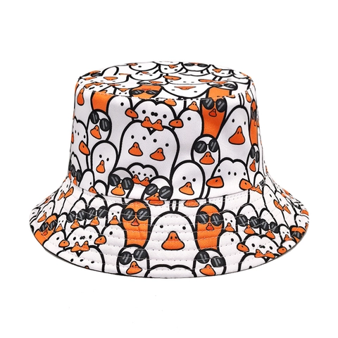 Omkeerbare Vissershoed Polyester Cartoon Eend Print Zonnebril Patroon Zonbescherming Ademend Casual Zonnehoed Voor Dames