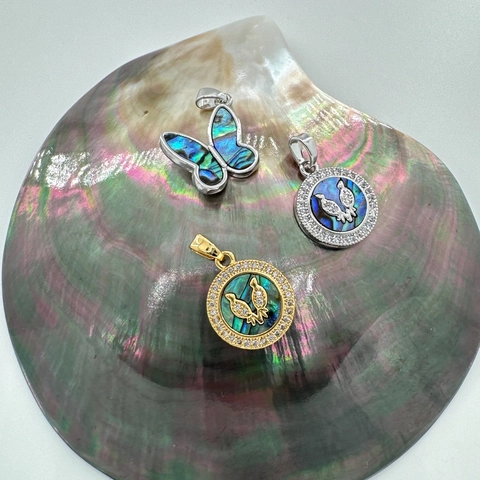 Butterfly Bird DIY Charms Pendants 18K Gold Plated Brass Cubic Zirconia Inlaid Shell Abalone Jewelry Making Components