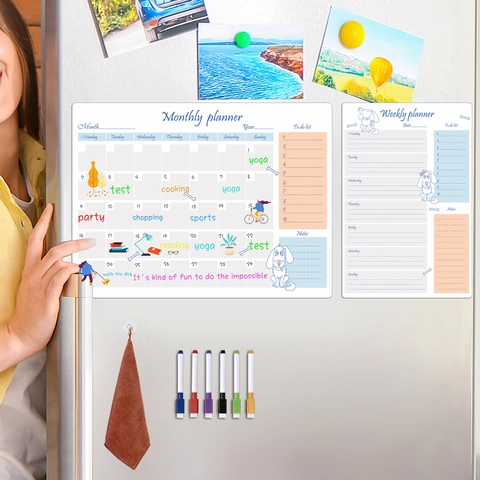 Magnetic Refrigerator Calendar Planner Dry Erase Board Monthly Weekly Schedule With Markers Home Kitchen