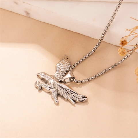 Punk Edelstahl Adler Anhänger Halskette Für Herren Damen Retro Tier Fliegender Flügel Box Kette Mode Schmuck Accessoire