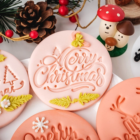 Weihnachtsplätzchenformen Frohe Weihnachten Gruß Keksstempel PLA Kunststoff Silikon Fondant Ausstecher Backzubehör