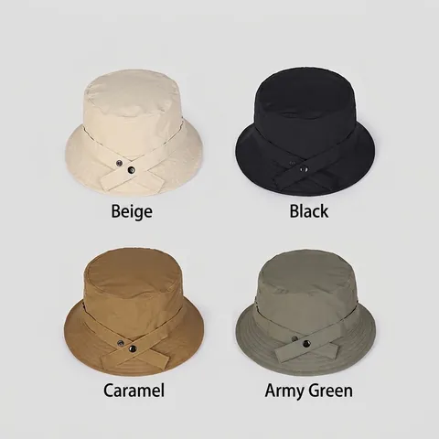 Nylon Quick Dry Reversible Bucket Hat Men Women Outdoor Sun Protection Adjustable Snap Button Utility Basin Cap
