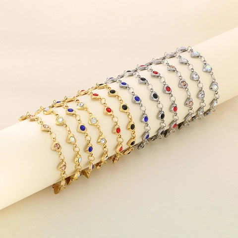Stainless Steel Heart Rhinestone Bracelet For Women Multicolored Inlaid Fashion Beach Vacation Jewelry Gift