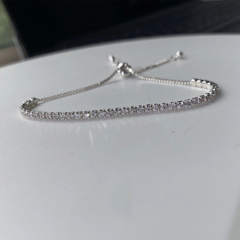 Pulsera De Tenis Ajustable Plata De Ley 925 Circonita Cúbica Cadena Bolo Deslizante Para Mujer Joyería Elegante