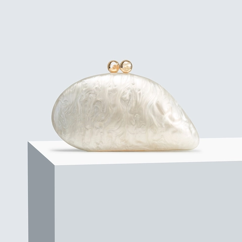 Acrylic Evening Clutch Bag Women Marble Pattern Resin Shell Shaped Purse With Metal Ball Clasp Chain Strap For Wedding Party