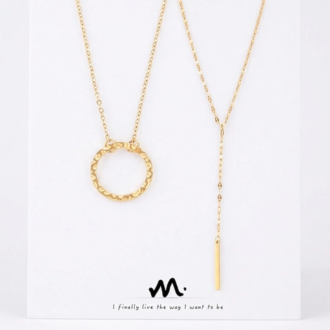 Collar de Acero de Titanio con Colgante de Anillo Redondo Barra Vertical Geométrica para Mujer Joyería Minimalista Chapada en Oro Plata Forma Y
