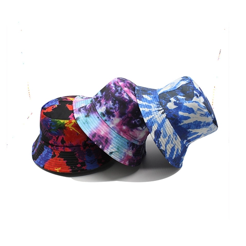 Wende Fischerhut Tie Dye Abstrakter Druck Sonnenschutz Sommer Reise Faltbar Baumwollmischung Streetwear Unisex