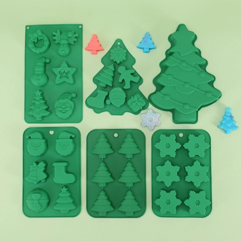 Moule Silicone Noël Qualité Alimentaire Résistant Chaleur Pâtisserie DIY Bonbons Savon Flocon Neige Père Noël Sapin Design