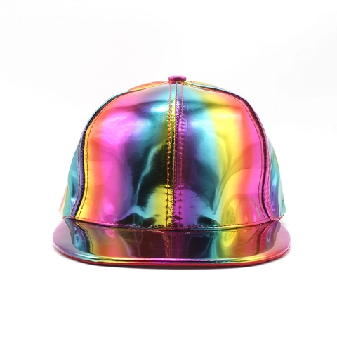 Holographische Metallic Baseballkappe Regenbogen Glänzende Lackleder Verstellbare Hip Hop Streetwear Hut