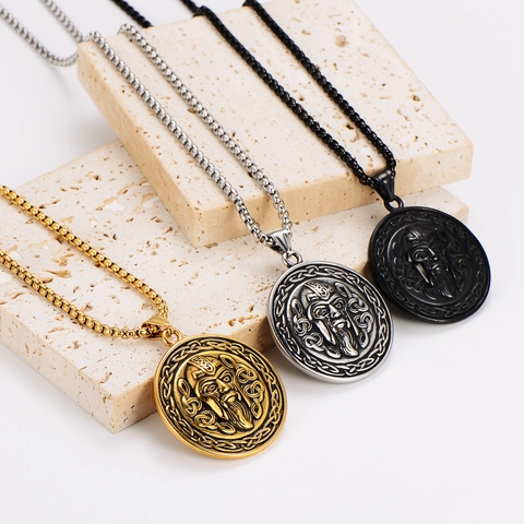 Collana Con Ciondolo A Rilievo Odin Vichingo Nordico Acciaio Inossidabile 304 Nodo Celtico Stile Retrò Per Uomo