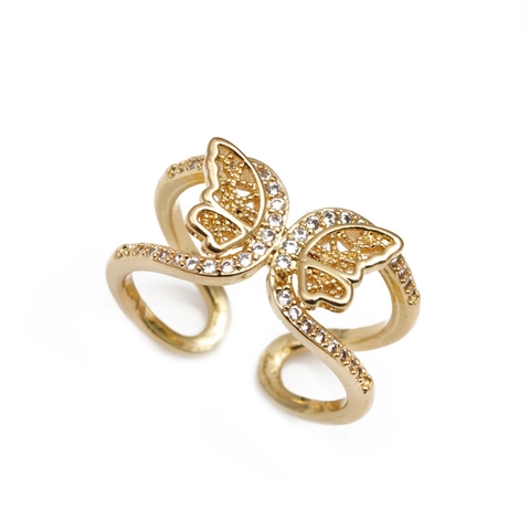 Verstellbarer Ring Schmetterling Stern Blume 18K Vergoldet Kupfer Zirkonia Inlay Schmuck Damen