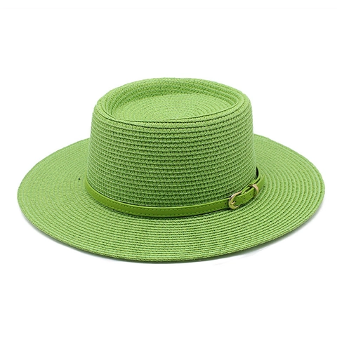 Boater Hat Straw Weave Flat Top Wide Brim Sun Protection Summer Beach Holiday Vintage Elegant With Leather Band Metal Buckle