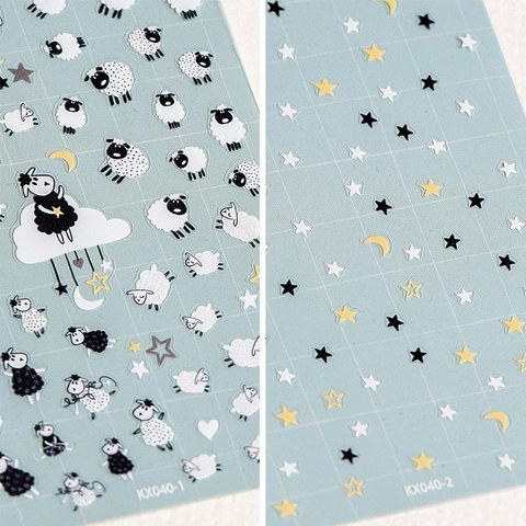 5D Nail Art Stickers Embossed Cartoon Sheep Stars Moon Patterns Self Adhesive Manicure Decoration For DIY Nail Design Women