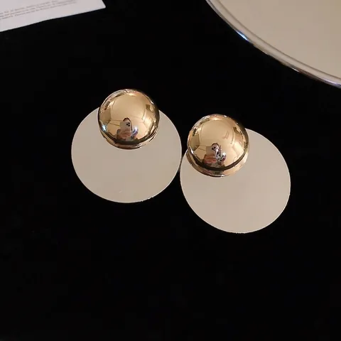 Geometric Round Sequin Stud Earrings With Silver Earring Post Minimalist Gold Silver Two Tone Metal Jewelry For Women