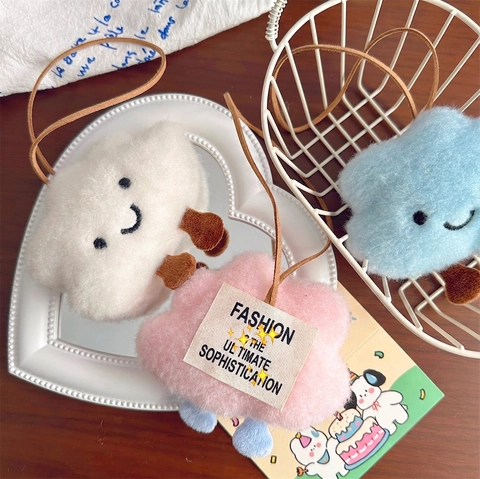 Kawaii Plush Cloud Keychain Soft Smile Face Bag Pendant For Women Girls Japanese Style Creative Student Gift