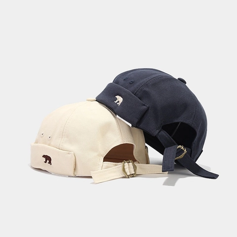 Docker Hat Brimless Miki Cap Cotton Canvas Embroidered Bear Retro Adjustable Casual Streetwear Fashion Unisex Adults
