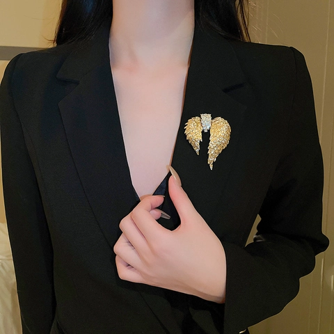 Broche En Alliage Doré Vintage Ailes Asymétriques Avec Strass Transparents Bijou Mode Luxe Français Accessoire Pour Femmes