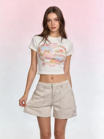 Women Denim Cargo Shorts High Waist Multi Pocket Casual Retro Washed Cotton Knee Length Bermuda Shorts For Summer