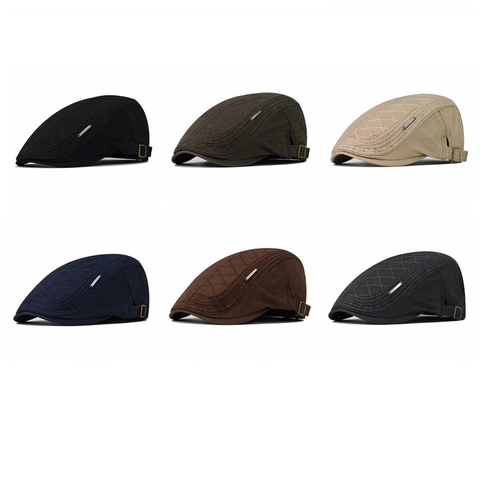 Vintage Cotton Flat Cap Quilted Diamond Pattern Adjustable Metal Buckle Breathable Casual British Style Newsboy Ivy Hat