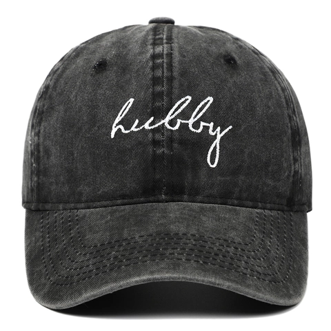 Washed Cotton Baseballkappe Hubby Buchstaben Stickerei Verstellbar Vintage Casual Sonnenschutz Distressed Outdoor Hut
