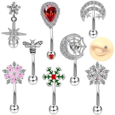 Piercings de Ceja de Acero Inoxidable Diamante de Imitación Copo de Nieve Abeja Estrella Luna Flor Corazón Joyería de Piercing Mujer Trendy Curved Barbell