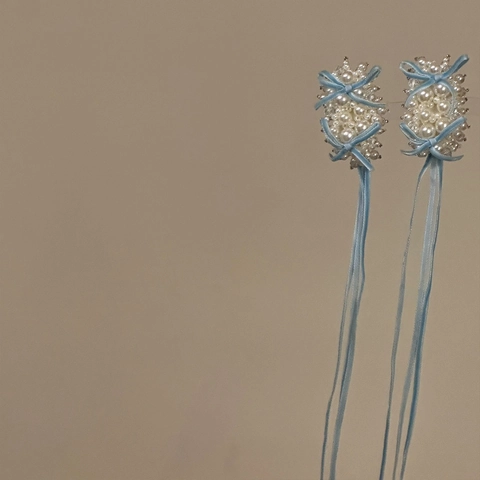 Pinza Para El Pelo Hecha A Mano Con Perlas Artificiales Artificiales Y Lazo De Cinta De Terciopelo Largo Borla Elegante Para Mujer