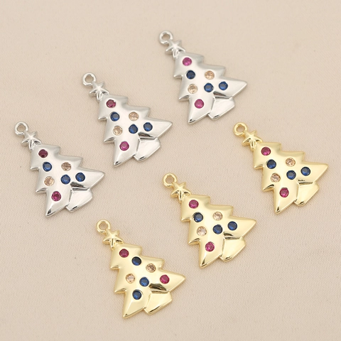 Weihnachtsbaum Anhänger Kupfer Zirkon Strass DIY Schmuckherstellung Zubehör Für Halsketten Armband Gold Silber Ton
