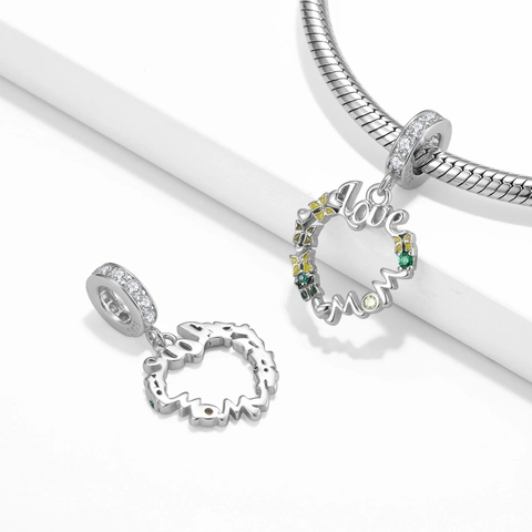 925 Sterling Silber Herz Charm Love Mom Anhänger Mit Emaille Schmetterling Und Bunten Zirkonia Für Armband Und Kette