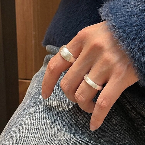 Minimalist 925 Sterling Silver Brushed Matte Open Ring For Women Adjustable Plain Band Ins Style Geometric Finger Jewelry