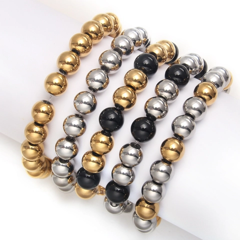 Klassisches Poliertes Edelstahl Perlenarmband Für Damen Herren Verstellbarer Schmuck Minimalistisch Elegant