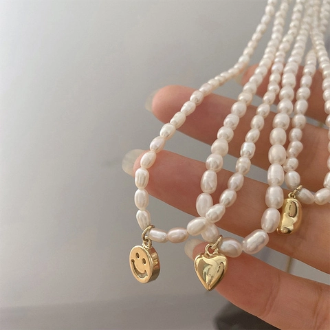 Süßwasserperlenkette Mit Legierung Anhänger Herz Smiley Stern Elegant Koreanischer Stil Choker Damen Schmuck Accessoire
