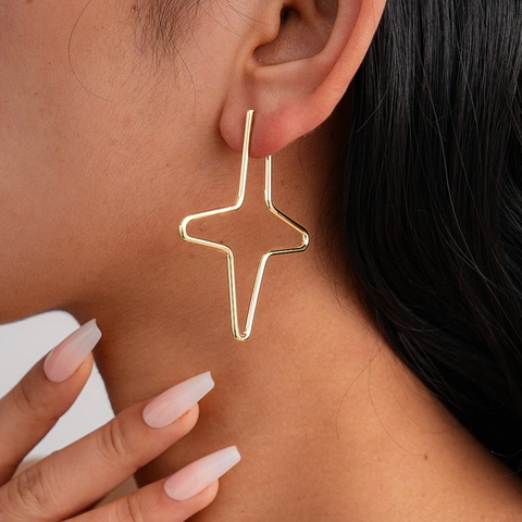 Pendientes De Estrella Cruzada Geométrica Minimalista Joyería De Cobre Con Perno De Plata Accesorios De Moda Para Mujer