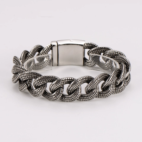 Pulsera De Cadena Para Hombre De Acero Inoxidable Textura Piel De Serpiente Retro Punk Estilo Hip Hop Joyas