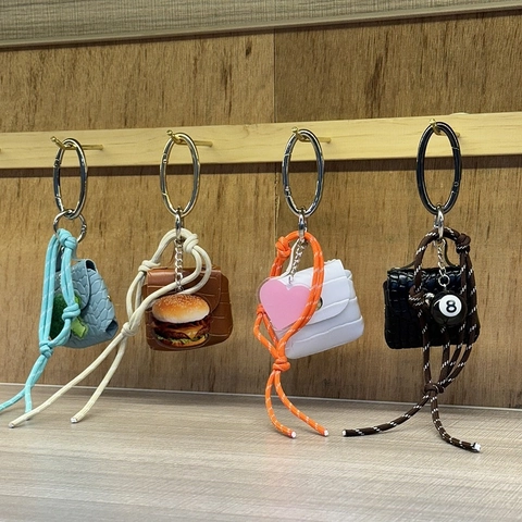 Mini Bag Keychain Woven Rope PU Leather Bag Charm Y2K Style For Women Cute Decorative Accessory With Metal Hook