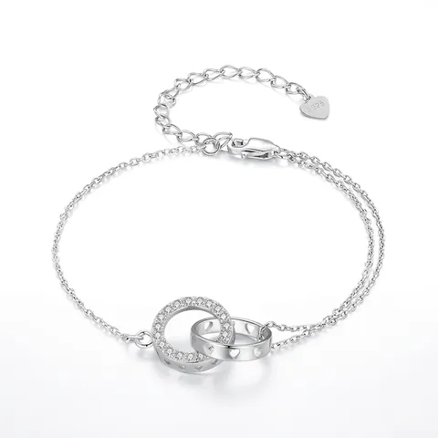 925 Sterlingsilber Armband Für Damen Doppel Ineinandergreifende Ringe Zirkonia Herz Hohl Minimalistischer Modeschmuck