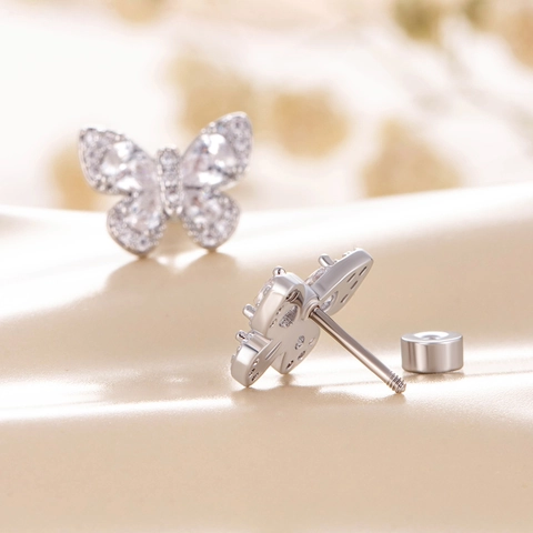 Butterfly Stud Earrings Titanium Steel Zircon Screw Back Cartilage Piercing Jewelry Elegant For Women