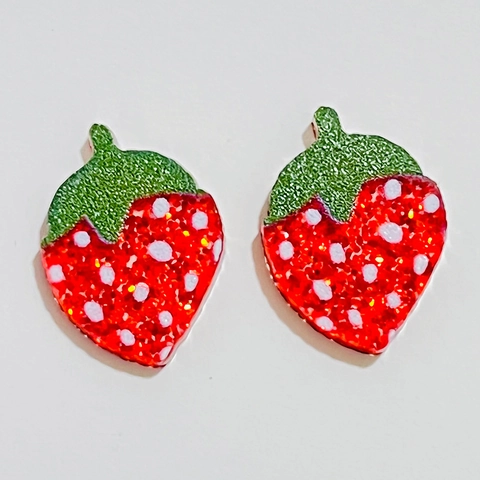 Glitter Acrylic Heart Stud Earrings Valentine's Day Shiny Strawberry Coffee Cup Letter Print Jewelry With Steel Earring Post