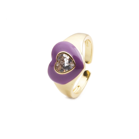 Anello Aperto Regolabile In Smalto A Cuore Rame Placcato Oro Con Zircone A Cuore Gioielli Di Moda Per Donna
